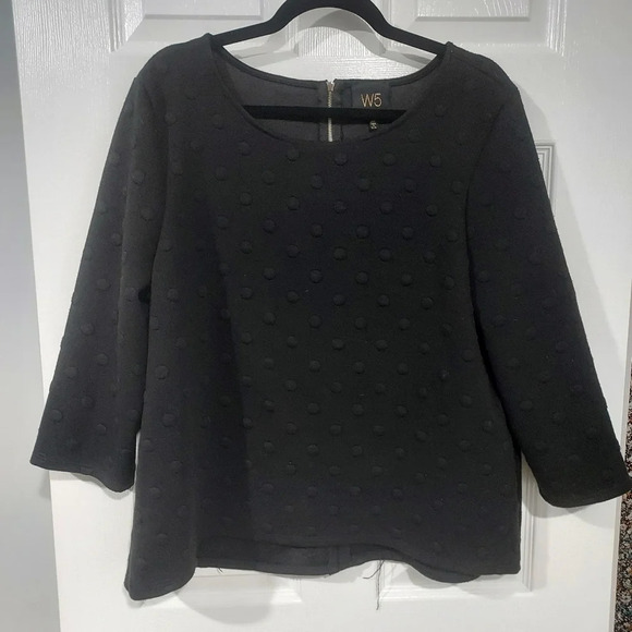 W5 Black Textured Polka Dot 3/4 Sleeve Blouse in Size 2X - Picture 1 of 12